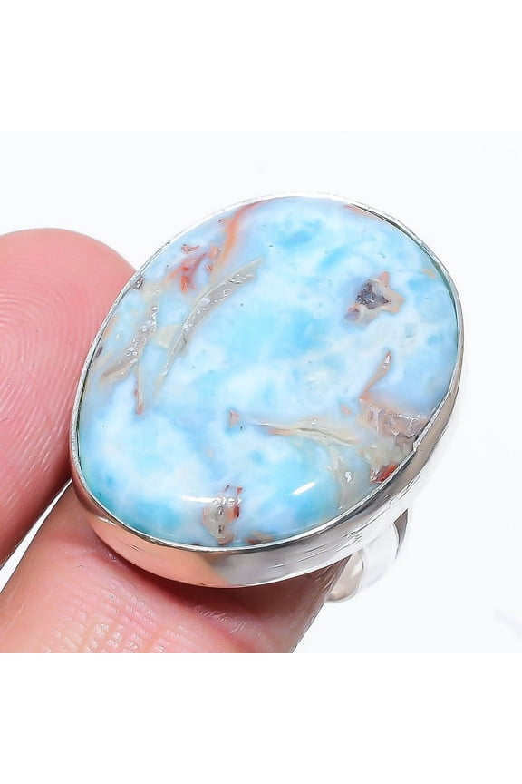 Natural Caribbean Larimar Gemstone 925 Sterling Silver Gift Ring Size 6