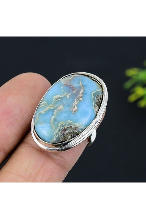 Natural Caribbean Larimar Gemstone 925 Sterling Silver Gift Ring Size 7