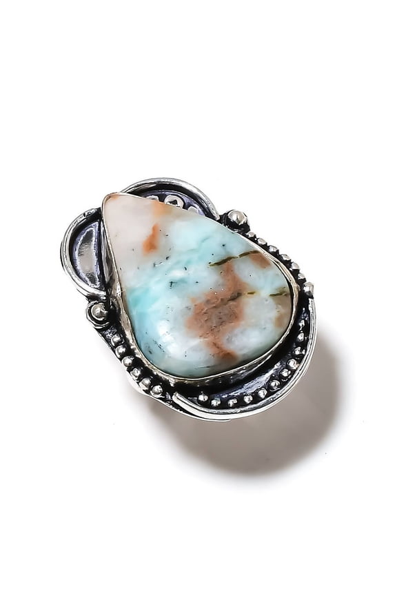 Natural Caribbean Larimar Gemstone 925 Sterling Silver Gift Ring Size 7