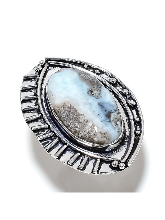 Natural Caribbean Larimar Gemstone 925 Sterling Silver Gift Ring Size 7