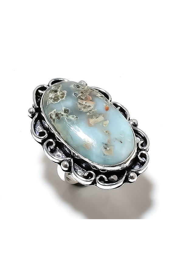 Natural Caribbean Larimar Gemstone 925 Sterling Silver Gift Ring Size 7