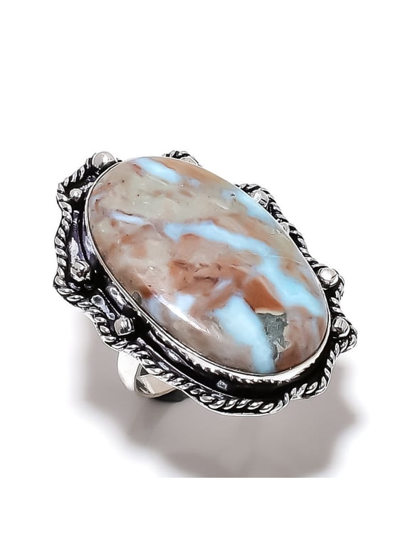 Natural Caribbean Larimar Gemstone 925 Sterling Silver Gift Ring Size 7