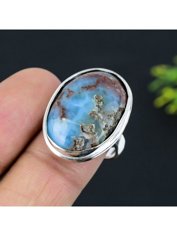 Natural Caribbean Larimar Gemstone 925 Sterling Silver Gift Ring Size 8