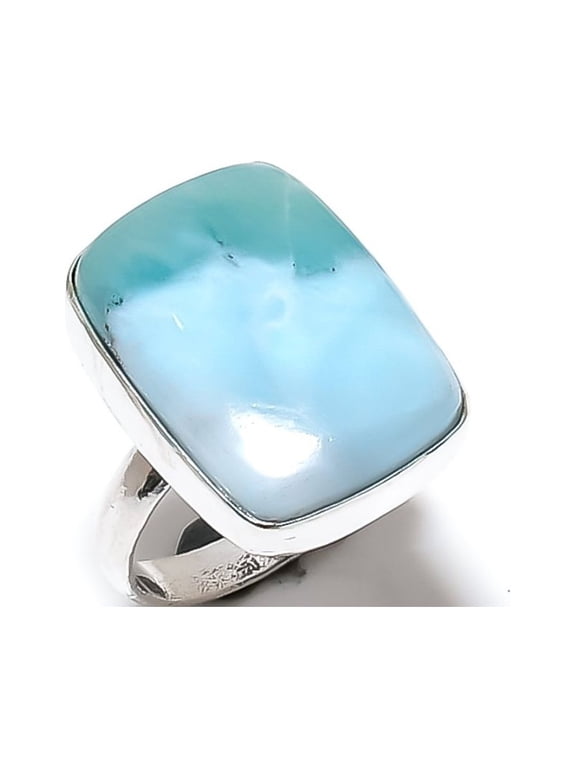 Natural Caribbean Larimar Gemstone 925 Sterling Silver Gift Ring Size 8
