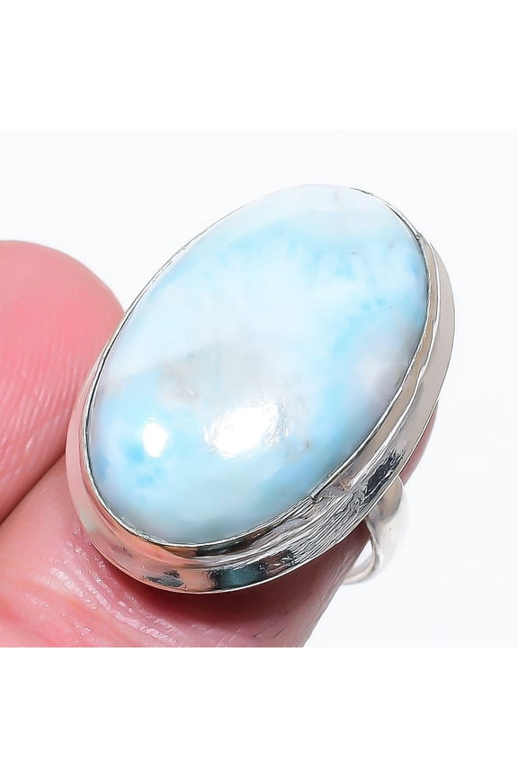 Natural Caribbean Larimar Gemstone 925 Sterling Silver Gift Ring Size 8