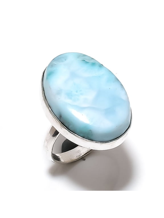 Natural Caribbean Larimar Gemstone 925 Sterling Silver Gift Ring Size 9
