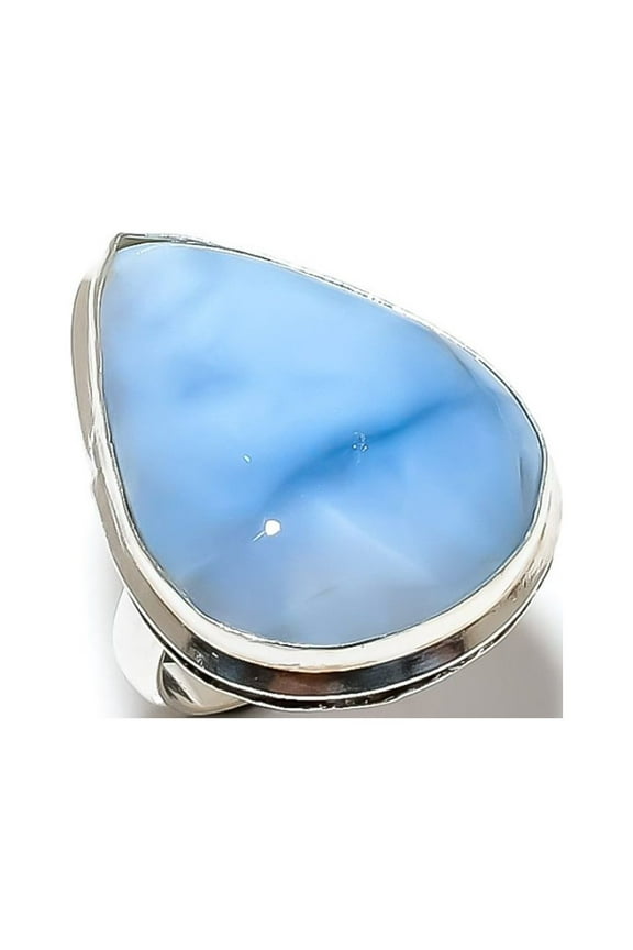 Natural Caribbean Larimar Gemstone 925 Sterling Silver Ring Size 7.5