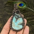 thumbnail image 1 of Natural Caribbean Larimar Gemstone Copper Wire Wrap Gift Pendant 3.35, 1 of 4
