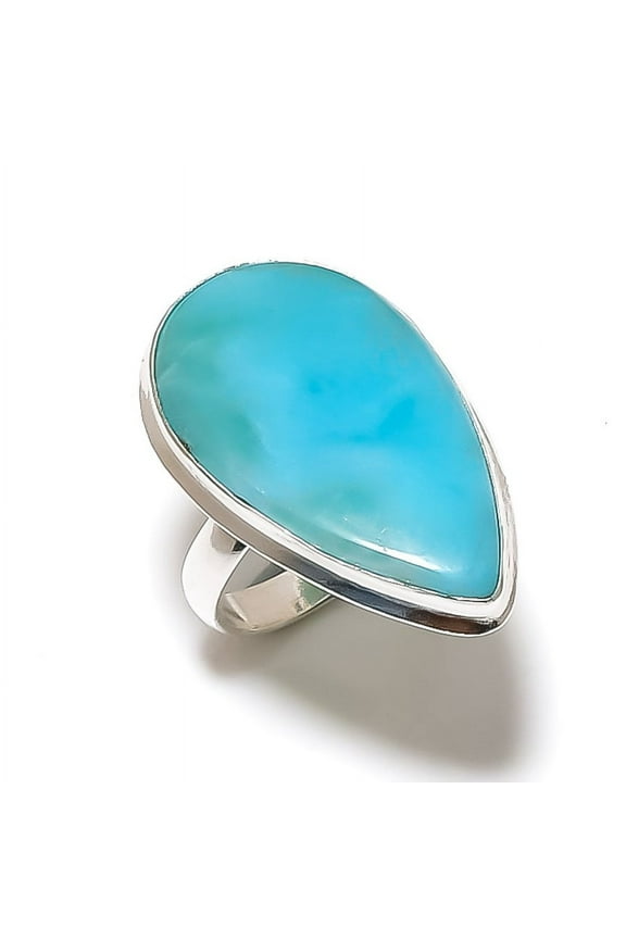 Natural Caribbean Larimar Gemstone Handmade 925 Sterling Silver Ring S.6.5
