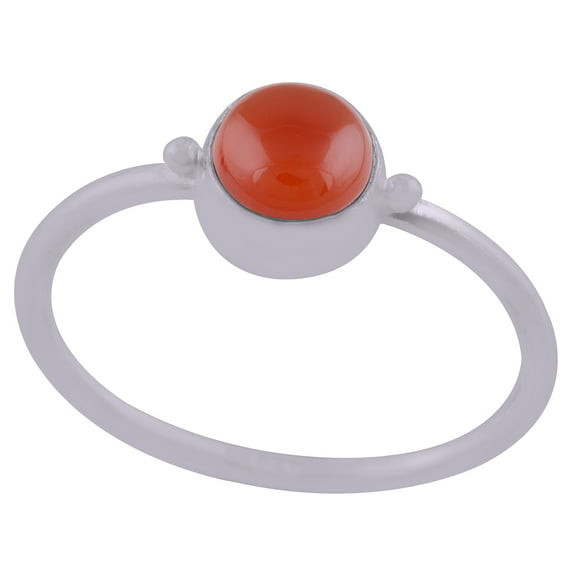 Natural Carnelian 6mm Cabochon Round Shape Gemstone with Minimal Rawa Work Around in Beautiful Bezel Setting Handmade 925 Sterling Solid Silver Ring For Women