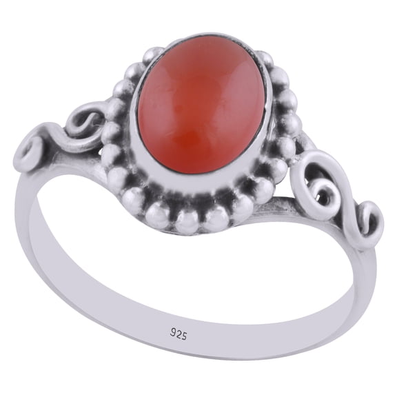 Natural Carnelian 6x8mm Cabochon Oval Shape Gemstone Surrounded by Alluring Coiling,Twisted Wire & Rawa Work Handmade 925 Sterling Solid Silver Ring For Women