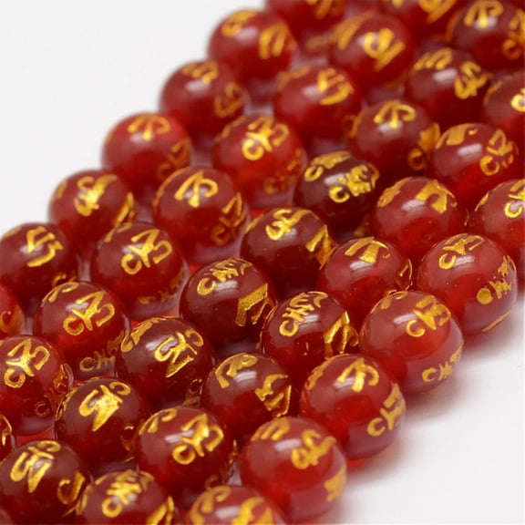 Natural Carnelian Beads Strands Om Mani Padme Hum Round Dyed & Heated Red 8mm Hole: 1mm about 47pcs/strand 14 inch(35.6cm)