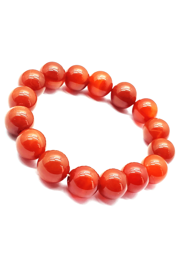 Natural Carnelian Chalcedony 10mm Round Shape Smooth Cut Beads Stretchable Bracelet for Men & Women.