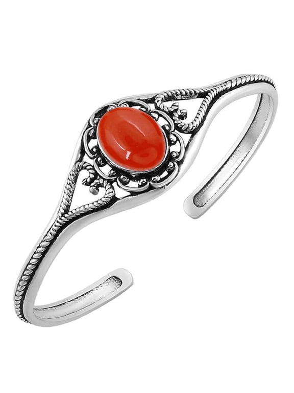Natural Carnelian Cuff Bangle Bracelet for Women – Handmade 925 Silver Plated Adjustable Bohemian Jewelry Bracelet – Orange Gemstone July Birthstone Bangle – Birthday Gift for Her