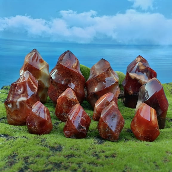 Natural Carnelian Flame Carving Crystal Red Agate Tower Point Reiki Mineral Office Home Decor Gift Healing
