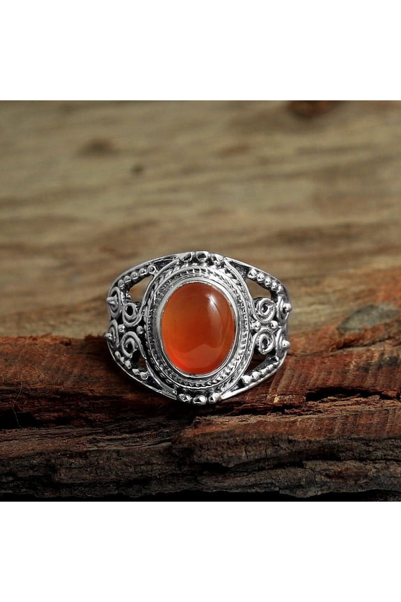 Natural Carnelian Gemstone Solid 925 Sterling Silver Jewelry Statement Ring