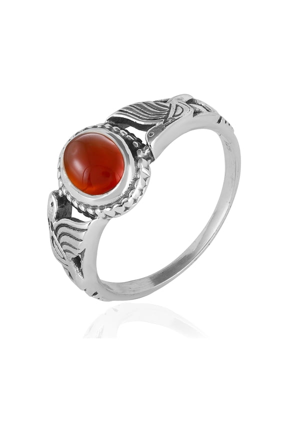 Natural Carnelian Oval Cabochon Ring in 925 Oxidized Sterling Silver | Handmade Bezel Set | 1.35 Ct Gemstone (9)