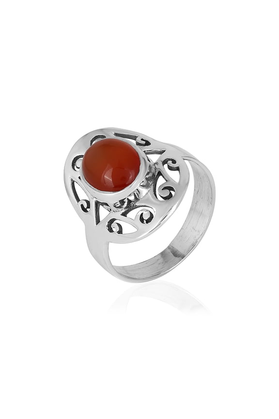 Natural Carnelian Oval Cabochon Ring in 925 Oxidized Sterling Silver | Handmade Bezel Set | 2.68 Ct Gemstone (7)