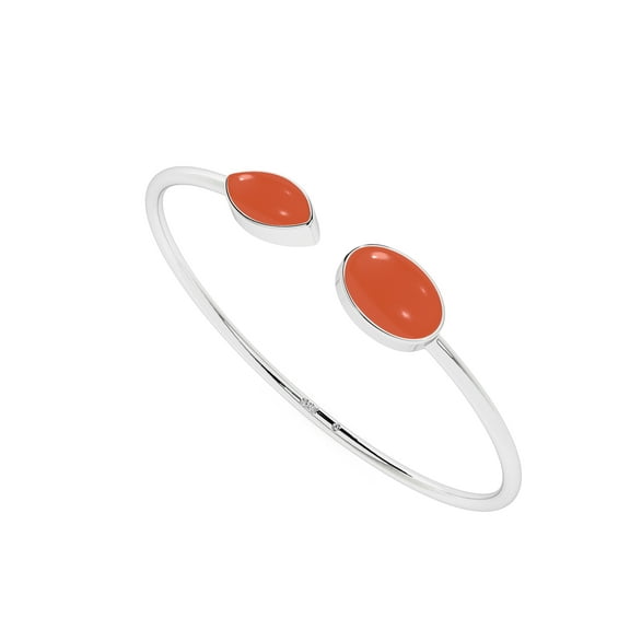 Natural Carnelian Oval-Marquise Shape Twister Cuff 2-Stone Bangle Bracelet in Sterling Silver for Women, July Birthstone Jewelry for Her Birthday, Wedding Anniversary, Christmas, Mothers Day
