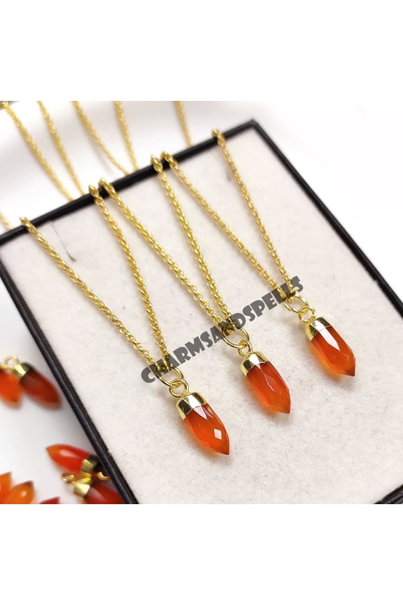 Natural Carnelian Pendant, Carnelian Pencil Necklace, 14K Gold Plated Carnelian Necklace, Boho Pendant, Carnelian Jewelry, Women Gift