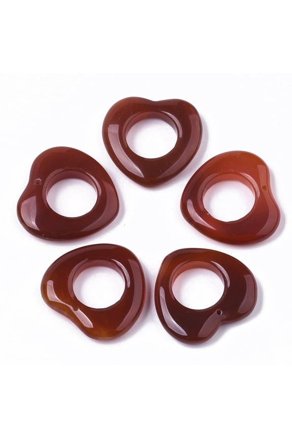Natural Carnelian/Red Agate Pendants Dyed Heart Brown 23~24x25x5mm Hole: 0.8mm
