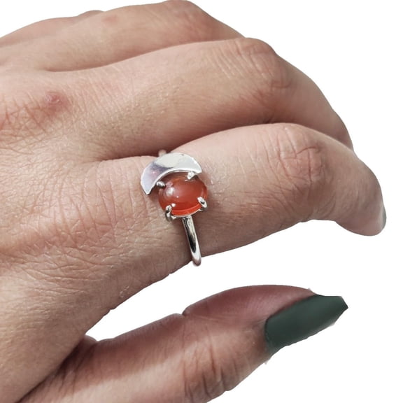 Natural Carnelian Ring, Carnelian Gemstone Ring, Genuine Birthstone, Crescent Moon Adjustable Ring, Toe Ring, 925 Sterling Silver, Womens Ring, Christmas, Thanksgiving, Handmade Statement Jewelry