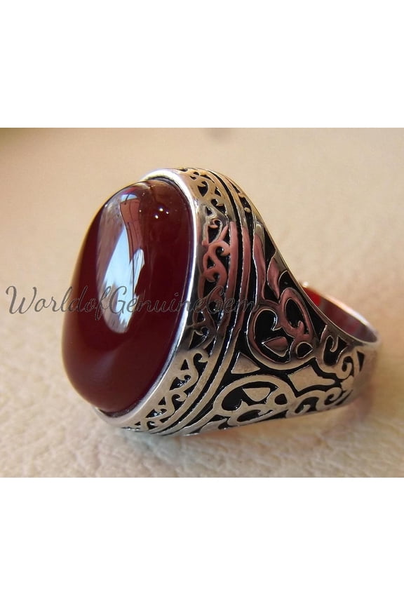Natural Carnelian Ring, Men's Silver Ring, Arabic Middle Eastern Turkey Ring, Enamel Handmade Ring