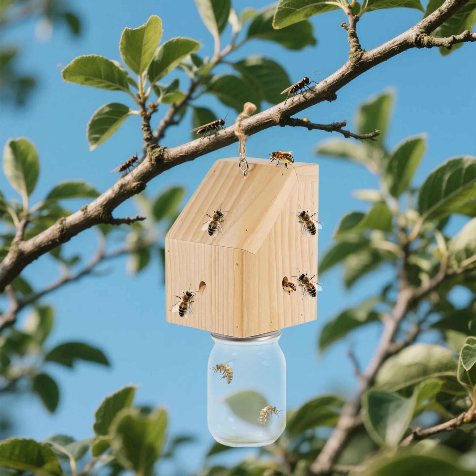 🐝 Natural Carpenter Bee Trap – Hanging Plastic Jar Insect Catcher For ...