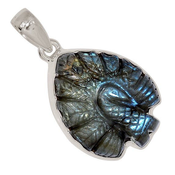 Natural Carved Peacock Labradorite 925 Silver Pendant Jewelry ALLP-24532