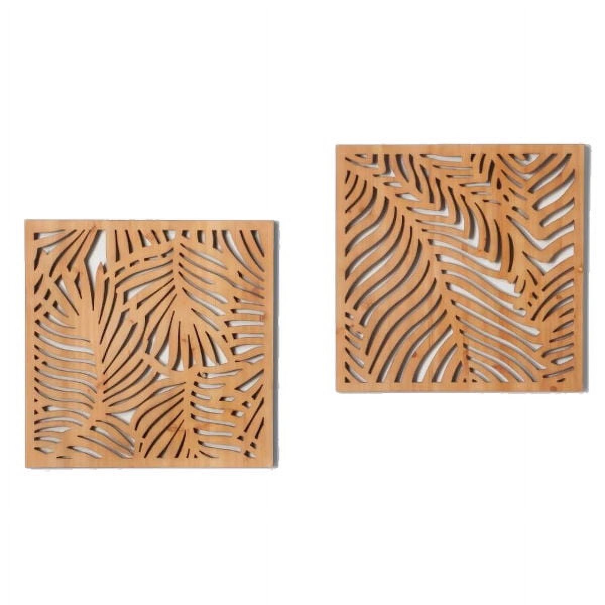Natural Carved Wood Palm Leaf Wall Decor Brown Set of 2