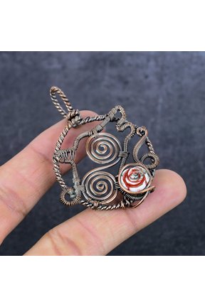 Natural Carving Flower Agate Copper Wire Wrap Jewelry Pendant 2.36"