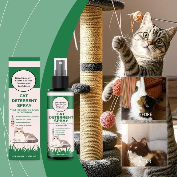 Natural Cat Deterrent Spray with Bitter Apple - 100ml Indoor & Outdoor Training Aid, Stops Scratching on Furniture, Couch, Curtains, Safe Botanical Formula for Kitten & Adult Cats