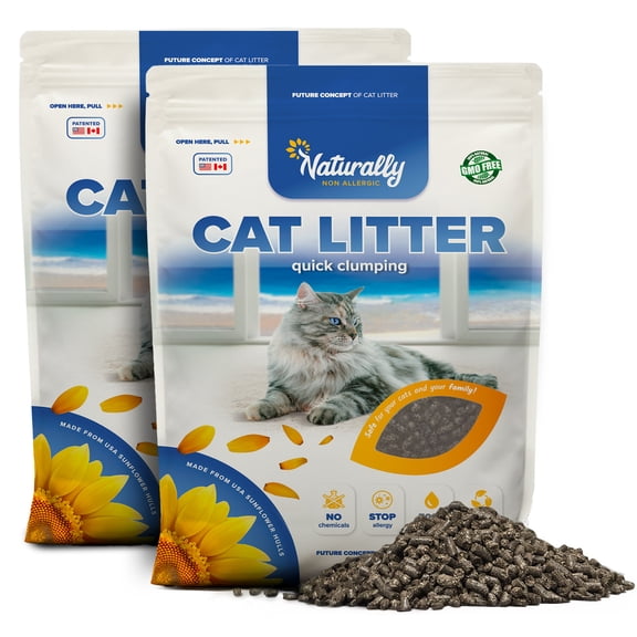 Natural Cat Litter Pellets, Sunflower Hull Formula with Natural Ingredients, Strong Odor Control, 22 lb