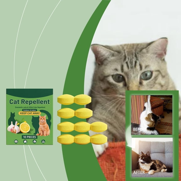 Natural Cat Repellent Tablets for Indoor & Outdoor, 10ct Furniture Protector & Garden Deterrent