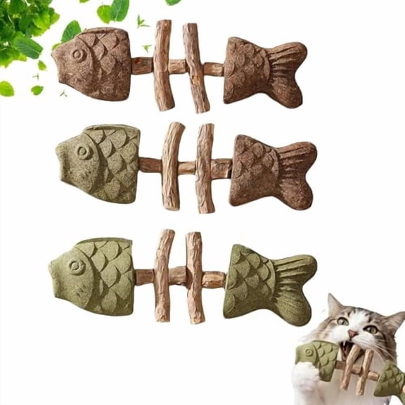 Natural Cat Sticks -Cat Chew Toy & 2026 New Creative Fish Bone Cat Dental Chew Toy, Fix Cat Dental Health, Durable Wooden Feline Tooth Care Tool (All,3Pcs)