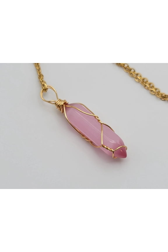 Natural Cat eye Point Necklace Pink Colored Handmade Pendant