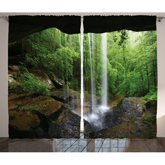Ambesonne Waterfall Curtains 2 Panel Set, Northern Alabama, 108" x 84", Green Brown