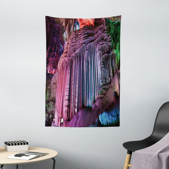 Natural Cave Decorations Wall Hanging Tapestry, Silver Stalactites Typical Chinese Karst Asian Wonders Deep in the Planet Picture, Bedroom Living Room Dorm Accessories, 40" X 60", by Ambesonne