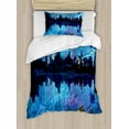 thumbnail image 1 of Natural Cave Duvet Cover Set, Pattern of Reed Flute Cistern Artifical Crystal Palace Myst Space Image Print, Decorative 2 Piece Bedding Set with 1 Pillow Shams, Twin Size, Blue, by Ambesonne, 1 of 3