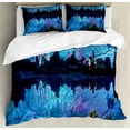thumbnail image 1 of Natural Cave Duvet Cover Set, Pattern of Reed Flute Cistern Artifical Crystal Palace Myst Space Image Print, Decorative 3 Piece Bedding Set with 2 Pillow Shams, Queen Size, Blue, by Ambesonne, 1 of 3