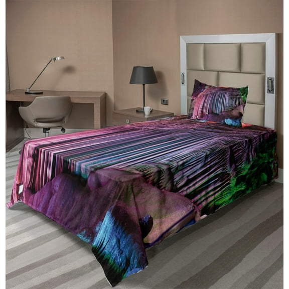 Ambesonne Nature Fitted & Top Sheet Set with Sham, Chinese Karst, Multicolor