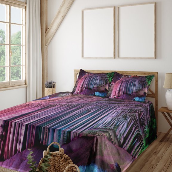 Ambesonne Nature Fitted & Top Sheet Set with Shams, Chinese Karst, Multicolor