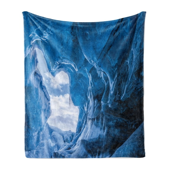 Natural Cave Soft Flannel Fleece Throw Blanket, Glacier Frozen Chilled Den in Iceland Natural Odd Forms Nordic Scandinavian Image, Cozy Plush for Indoor and Outdoor Use, 50" x 70", Blue, by Ambesonne