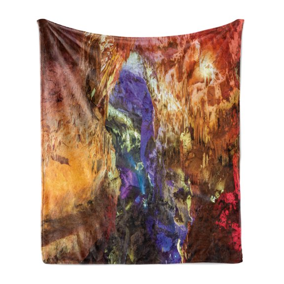 Natural Cave Soft Flannel Fleece Throw Blanket, Inside View of Prometheus Cave in States Dark Karst Underground Myst Nature, Cozy Plush for Indoor and Outdoor Use, 60" x 80", Multicolor, by Ambesonne