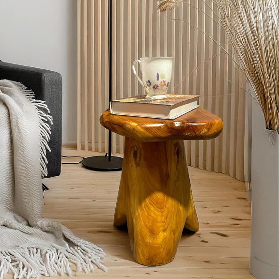 Natural Cedar Stump Stool, 14.5" End Table, Live Edge Side Table, Small Nightstand, Plant Stand, Mushroom-Shaped Stool - Ideal for Garden, Patio, Bedroom, Living Room$$Garden & Patio