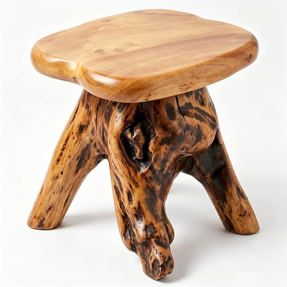Natural Cedar Tree Stump Stool, 14.5" Tall Live Edge Side Table, Unique Wood End Table & Rustic Plant Stand, Mushroom Stool for Living Room, Garden, Patio