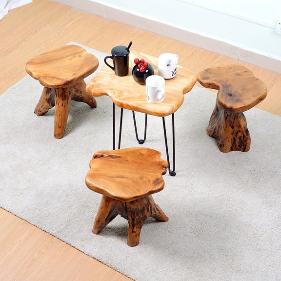 Natural Cedar Tree Stump Stool - 14.5" Tall Live Edge Side Table,  Wood End Table & Rustic Plant Stand, Mushroom Stool for Living Room, Garden,