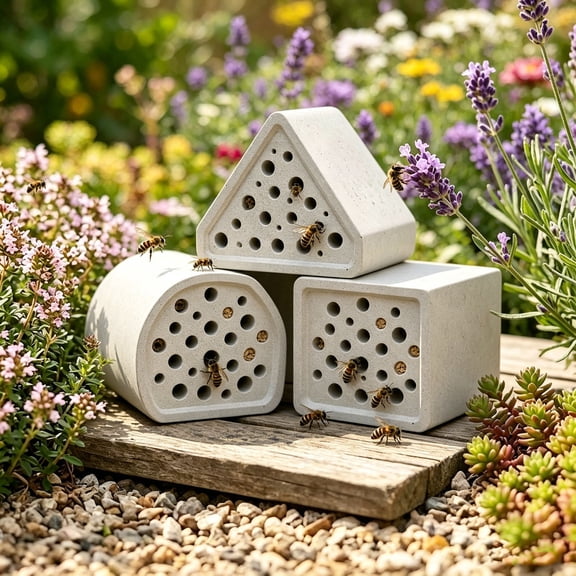Natural Ceramic Bee House Solitary Pollinator Nesting Habitat Garden Outdoor Shelter Brick Insect Hotel Yard Lawn Wildflower Conservation Eco Friendly