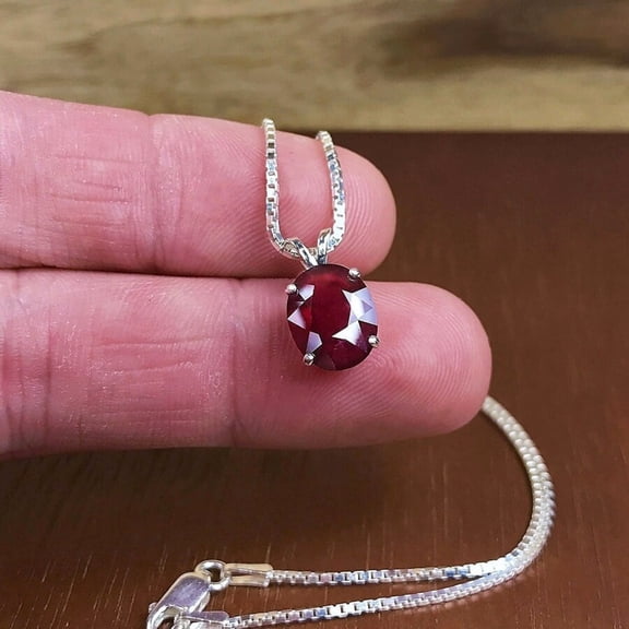 Natural Certifd 925 Sterling Silver Red Ruby Gemstone Pendant Woman
