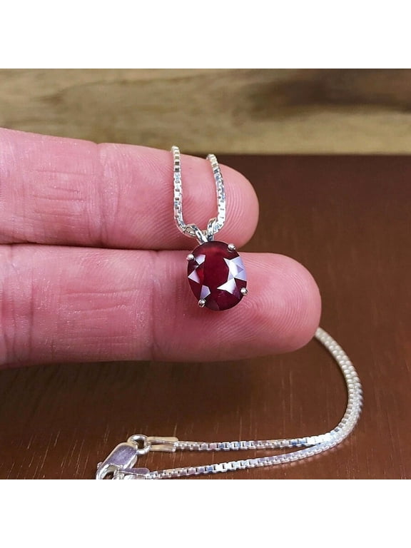 Natural Certifd 925 Sterling Silver Red Ruby Gemstone Pendant Woman